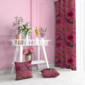 Indian Peacock velvet door curtains set of 2 in Raspberry Sorbet