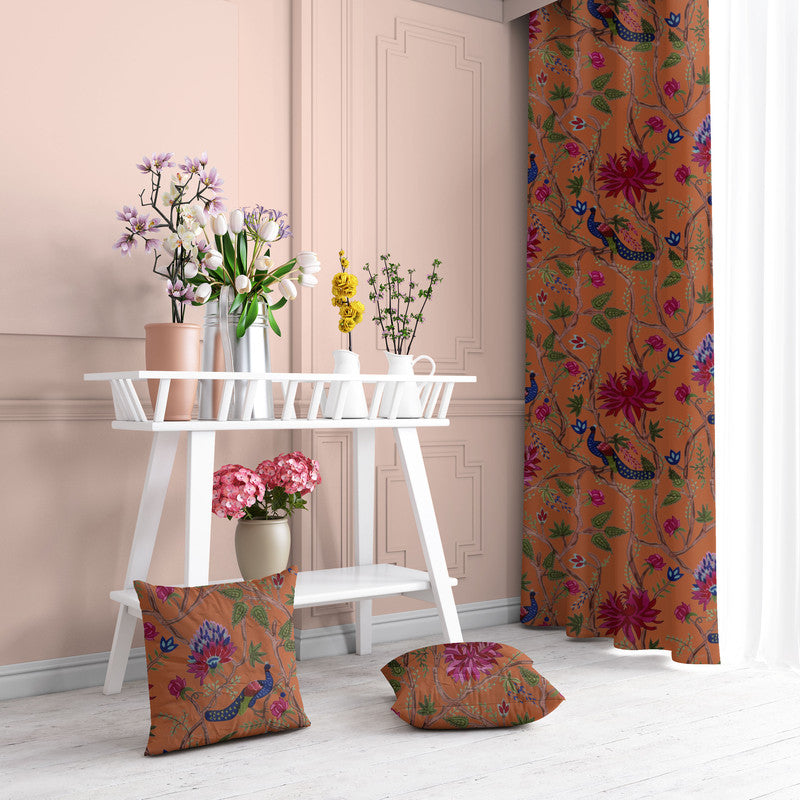 Indian Peacock velvet door curtains set of 2 in Rust