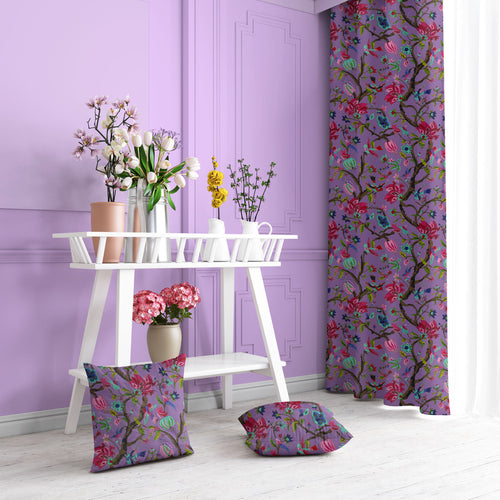 Chirping Bird velvet door curtains set of 2 in Amethyst Orchid