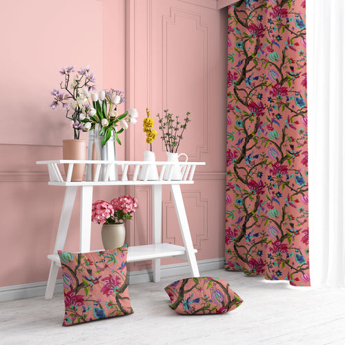 Chirping Bird velvet door curtains set of 2 in Burnt Coral