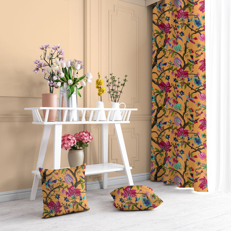 Chirping Bird velvet door curtains set of 2 in Marigold