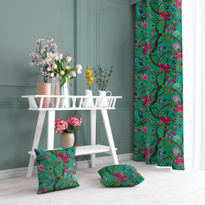 Chirping Bird velvet door curtains set of 2 in Mint