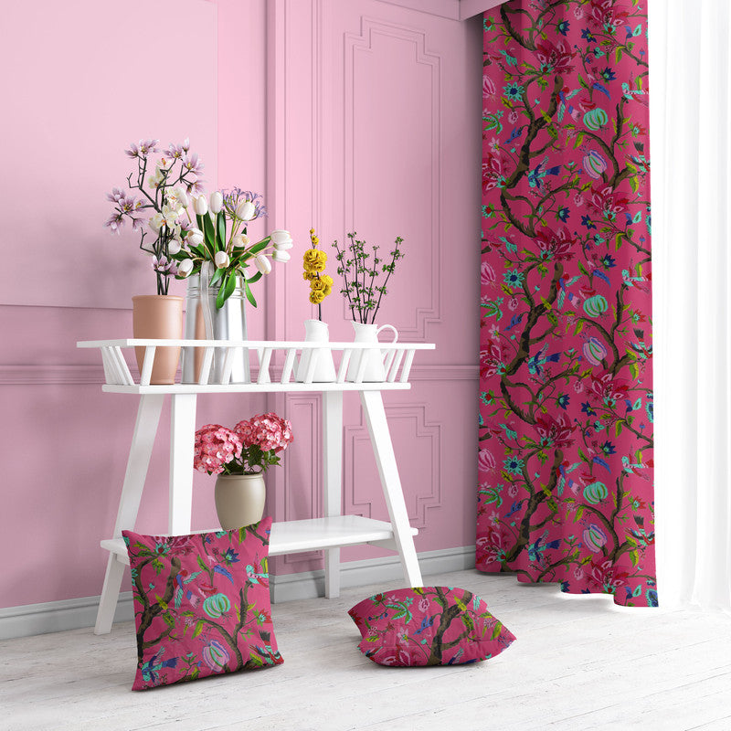 Chirping Bird velvet door curtains set of 2 in Raspberry Sorbet