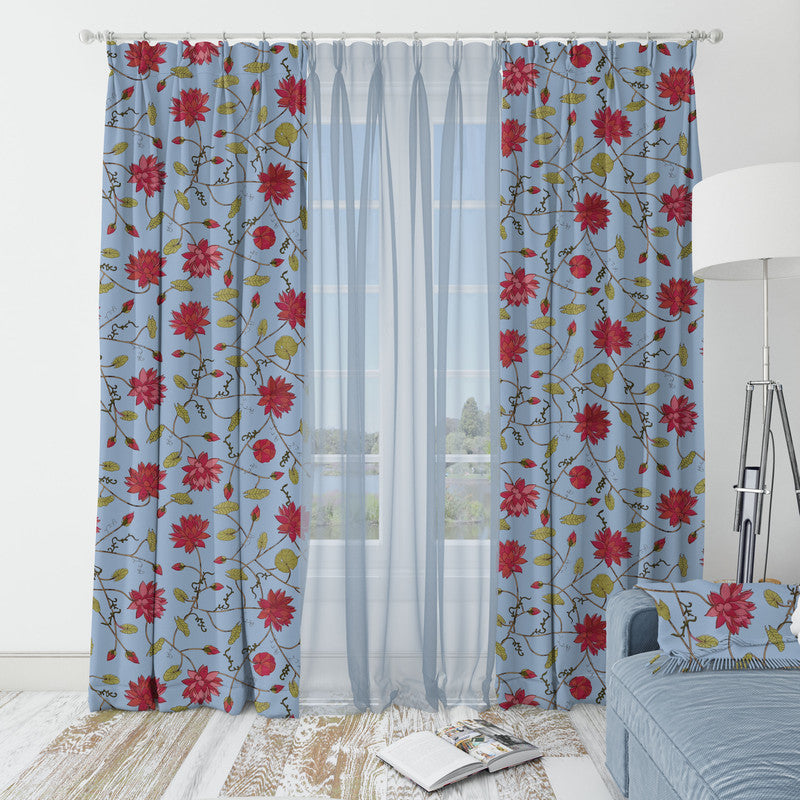 Lotus velvet door curtains set of 2 in Cerulean