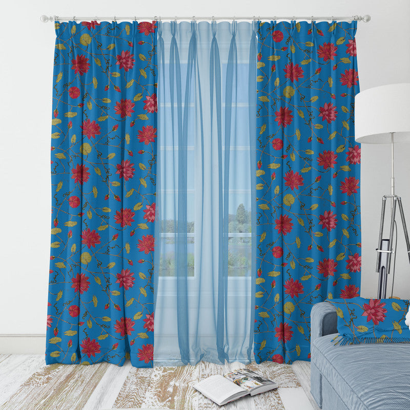 Lotus velvet door curtains set of 2 in French Blue