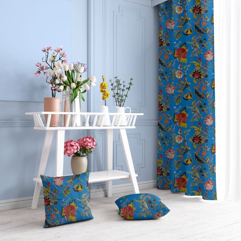 Tree of Life velvet door curtains set of 2 in French Blue