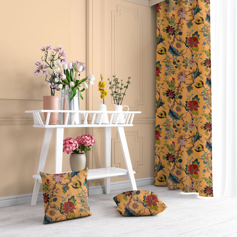 Tree of Life velvet door curtains set of 2 in Marigold
