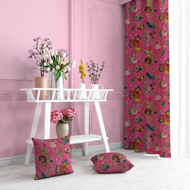 Tree of Life velvet door curtains set of 2 in Raspberry