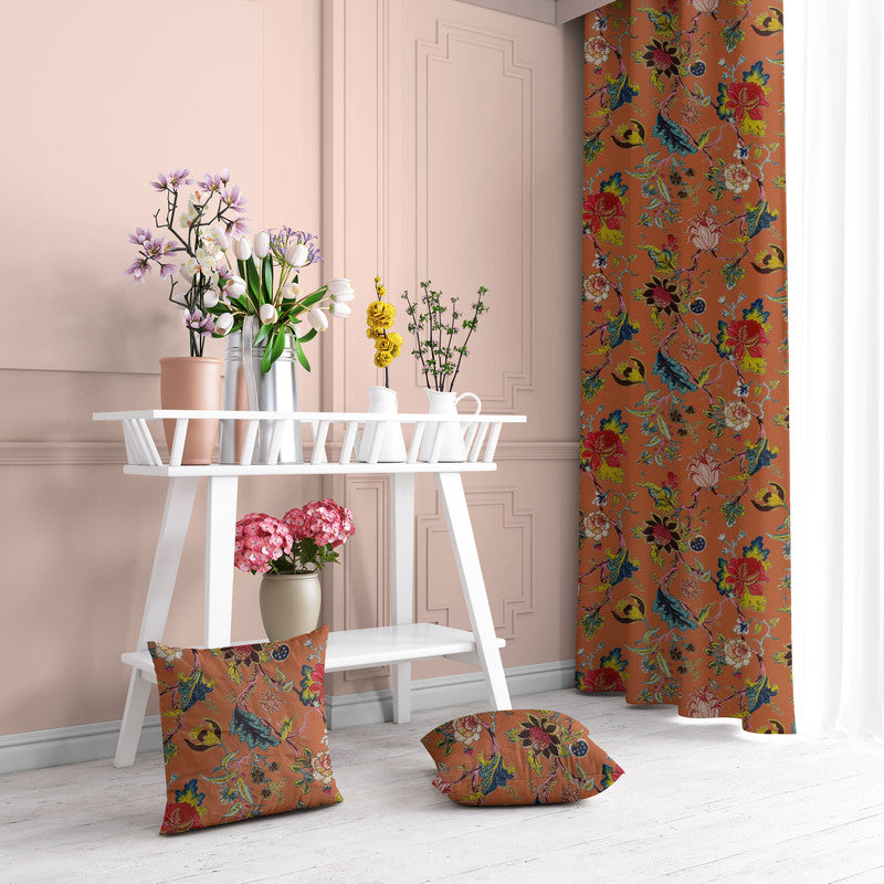 Tree of Life velvet door curtains set of 2 in Rust